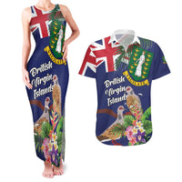 Personalised British Virgin Islands Couples Matching Tank Maxi Dress and Hawaiian Shirt Two Turtle Doves Tropical Flowers