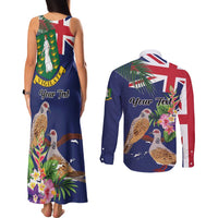 Personalised British Virgin Islands Couples Matching Tank Maxi Dress and Long Sleeve Button Shirt Two Turtle Doves Tropical Flowers