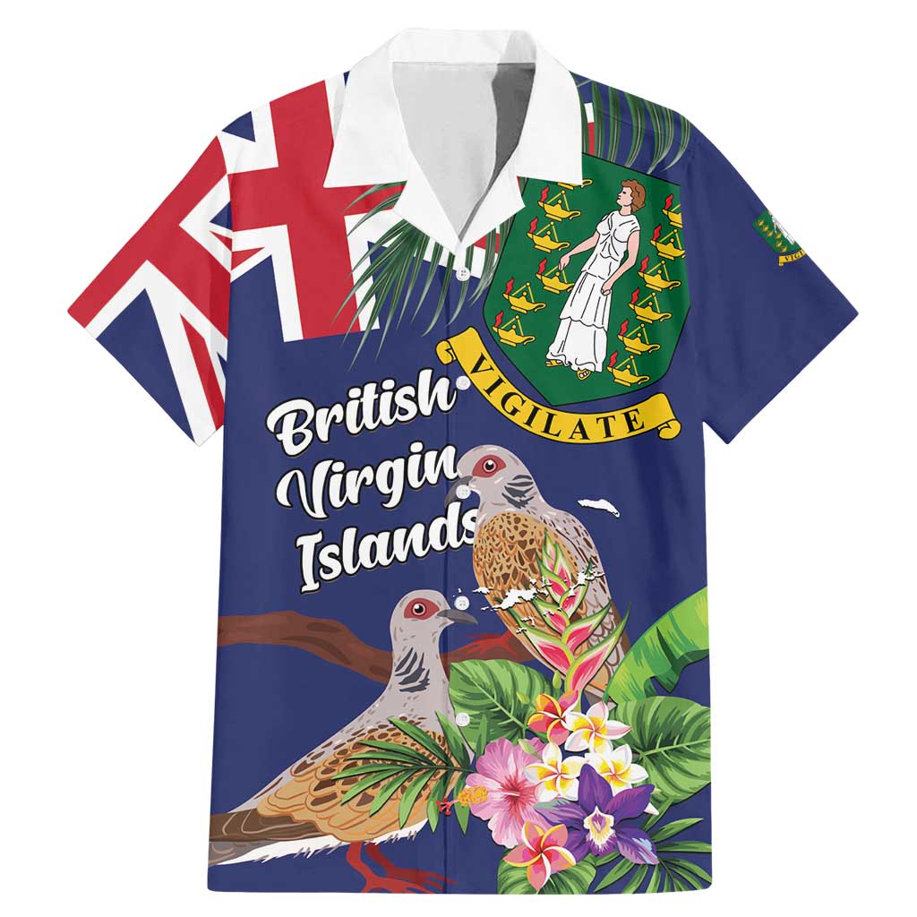 Personalised British Virgin Islands Family Matching Mermaid Dress and Hawaiian Shirt Two Turtle Doves Tropical Flowers