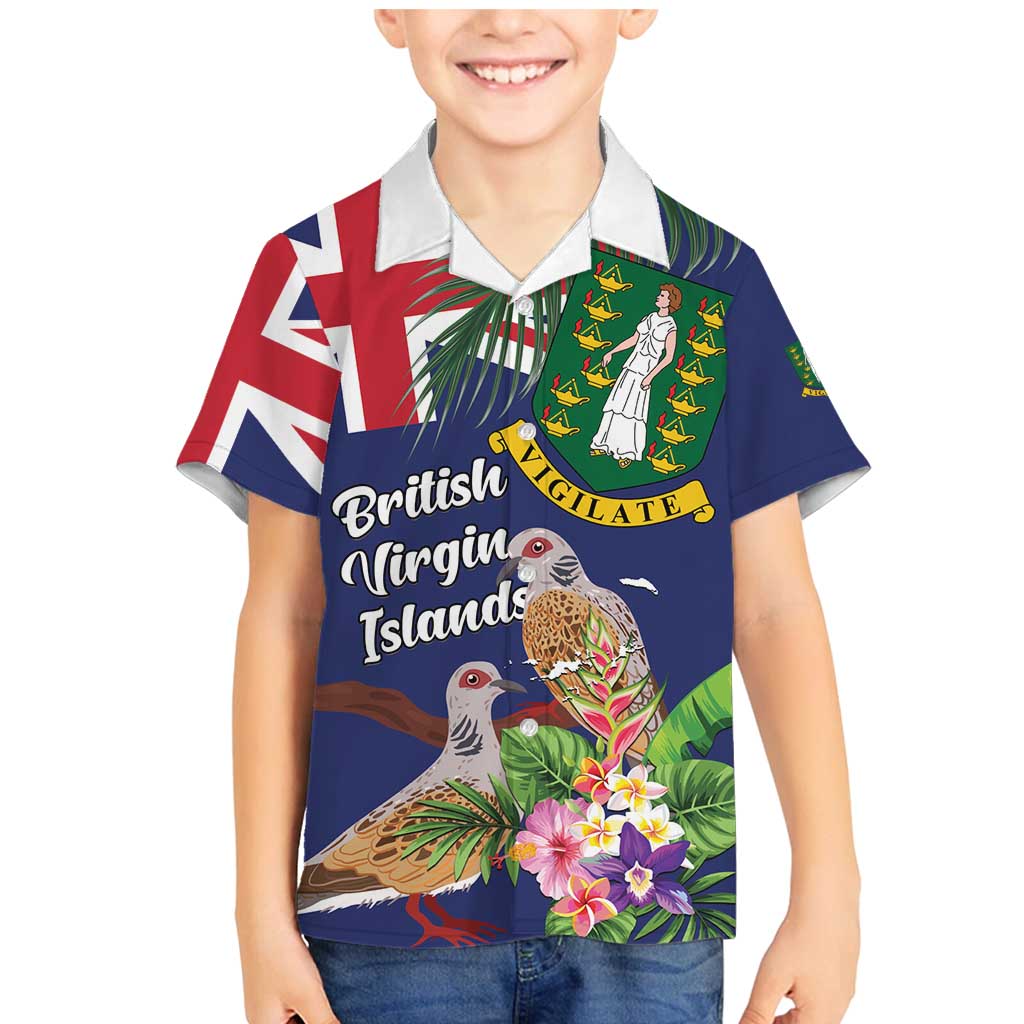 Personalised British Virgin Islands Family Matching Mermaid Dress and Hawaiian Shirt Two Turtle Doves Tropical Flowers