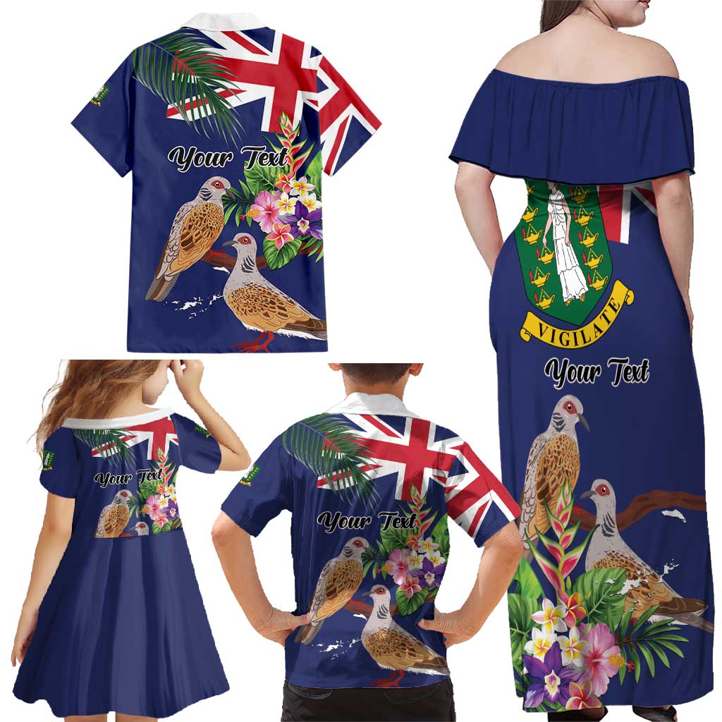 Personalised British Virgin Islands Family Matching Off Shoulder Maxi Dress and Hawaiian Shirt Two Turtle Doves Tropical Flowers