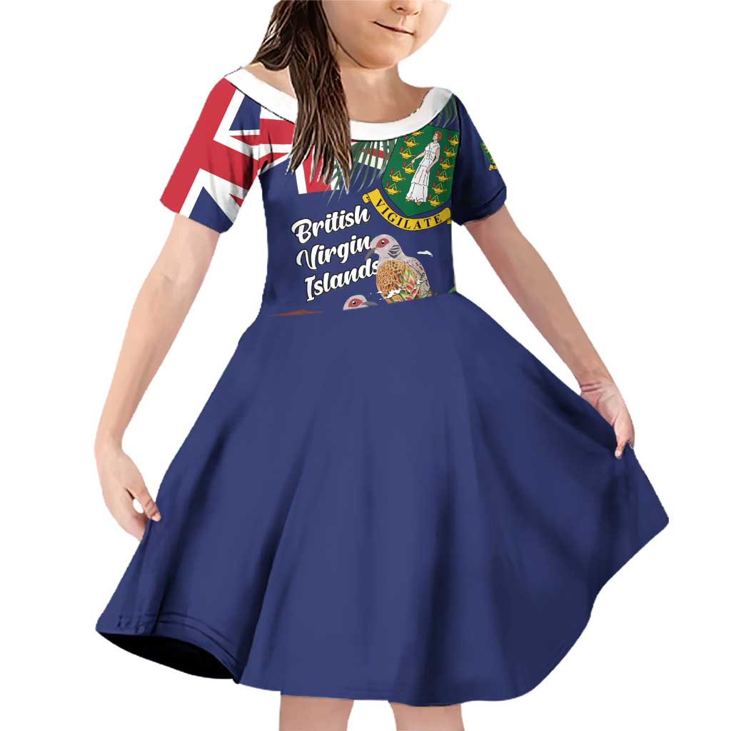 Personalised British Virgin Islands Family Matching Off Shoulder Short Dress and Hawaiian Shirt Two Turtle Doves Tropical Flowers