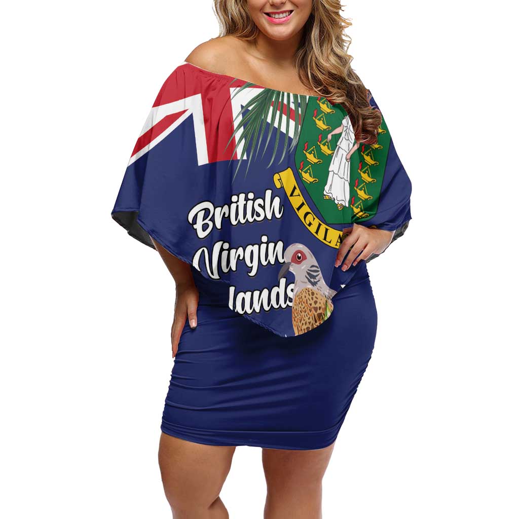 Personalised British Virgin Islands Family Matching Off Shoulder Short Dress and Hawaiian Shirt Two Turtle Doves Tropical Flowers