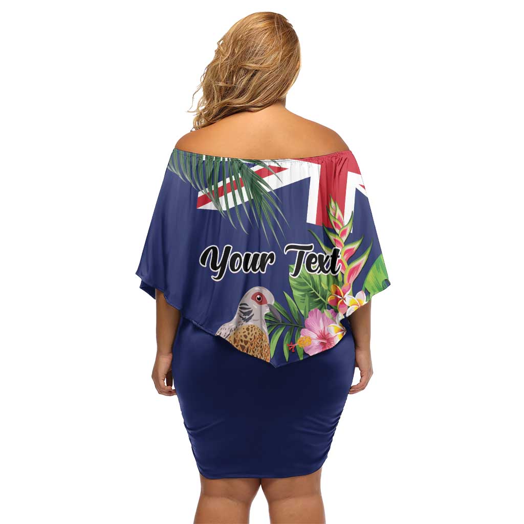 Personalised British Virgin Islands Family Matching Off Shoulder Short Dress and Hawaiian Shirt Two Turtle Doves Tropical Flowers