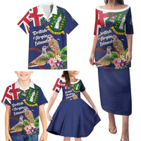 Personalised British Virgin Islands Family Matching Puletasi and Hawaiian Shirt Two Turtle Doves Tropical Flowers