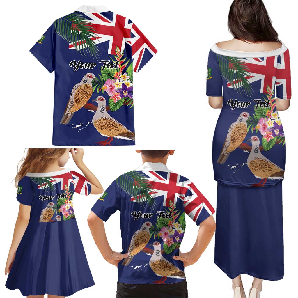 Personalised British Virgin Islands Family Matching Puletasi and Hawaiian Shirt Two Turtle Doves Tropical Flowers