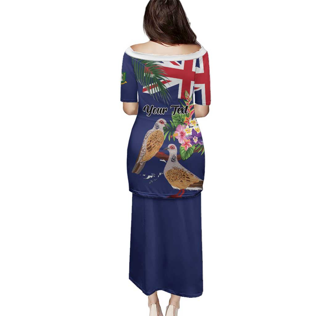 Personalised British Virgin Islands Family Matching Puletasi and Hawaiian Shirt Two Turtle Doves Tropical Flowers