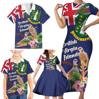Personalised British Virgin Islands Family Matching Short Sleeve Bodycon Dress and Hawaiian Shirt Two Turtle Doves Tropical Flowers