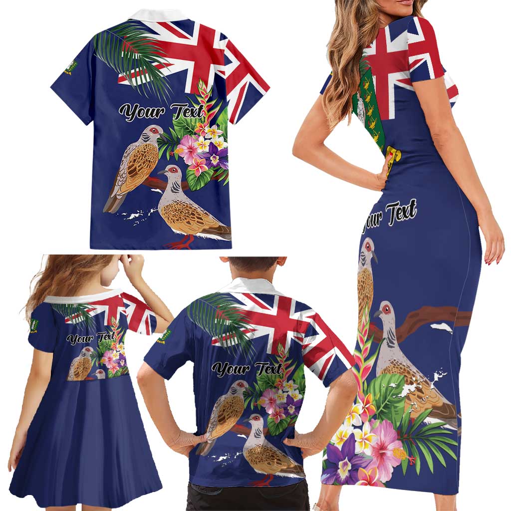 Personalised British Virgin Islands Family Matching Short Sleeve Bodycon Dress and Hawaiian Shirt Two Turtle Doves Tropical Flowers