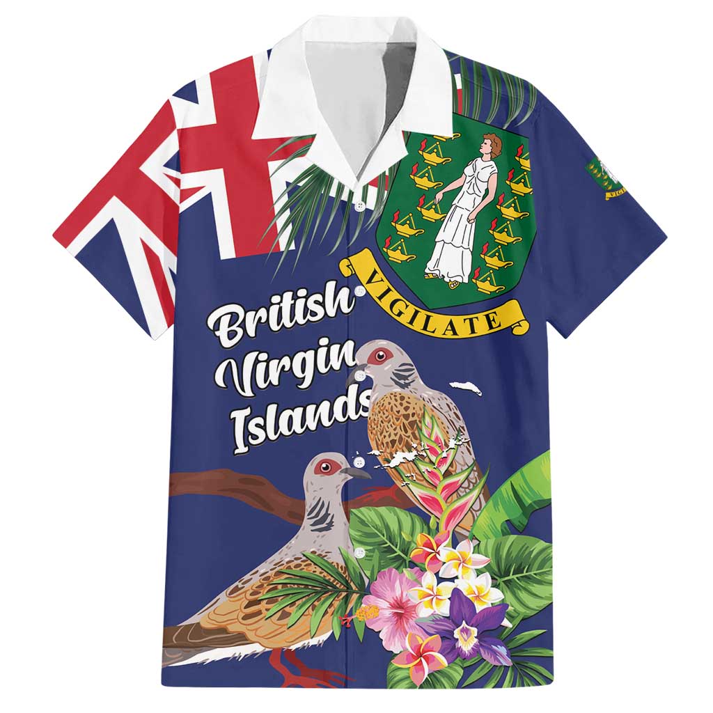 Personalised British Virgin Islands Family Matching Short Sleeve Bodycon Dress and Hawaiian Shirt Two Turtle Doves Tropical Flowers