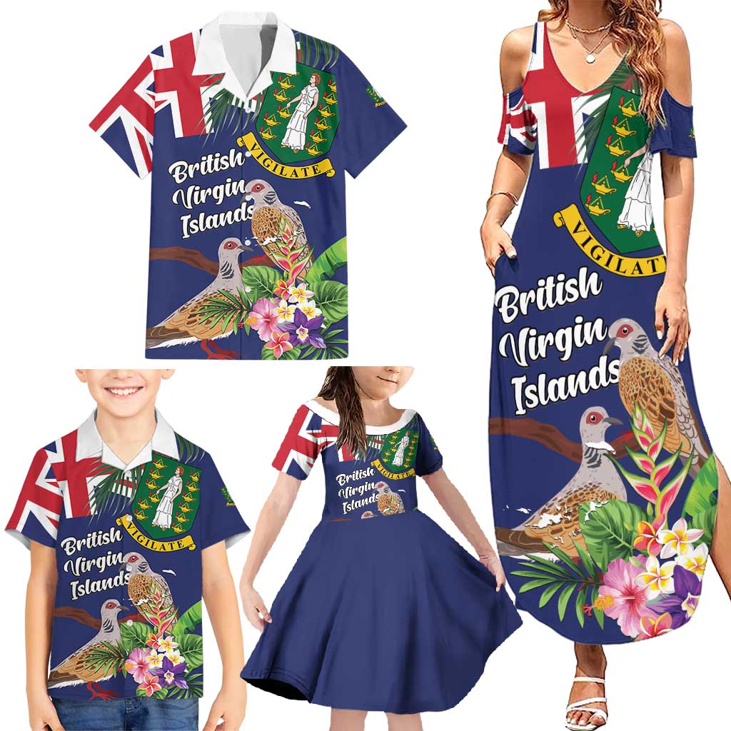 Personalised British Virgin Islands Family Matching Summer Maxi Dress and Hawaiian Shirt Two Turtle Doves Tropical Flowers