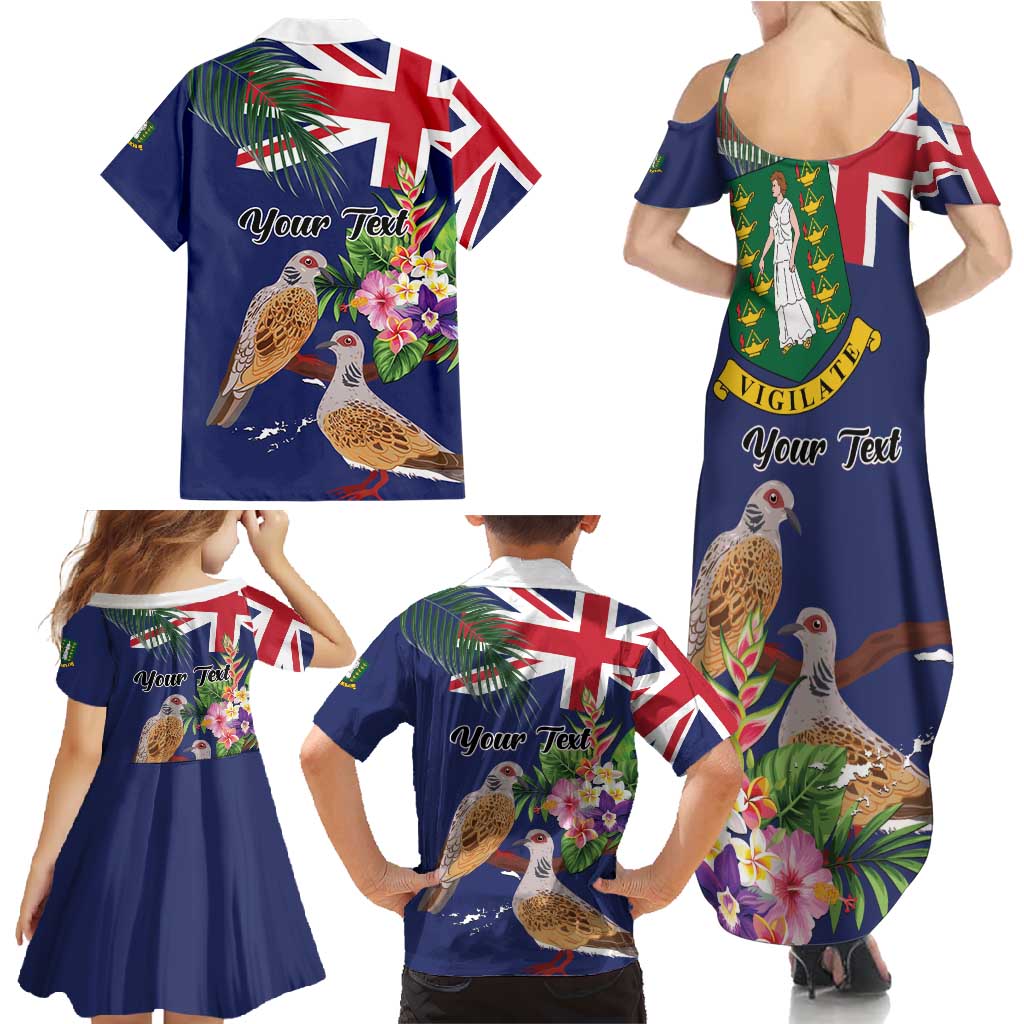 Personalised British Virgin Islands Family Matching Summer Maxi Dress and Hawaiian Shirt Two Turtle Doves Tropical Flowers