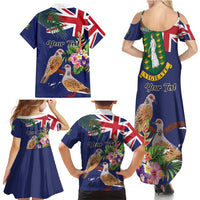 Personalised British Virgin Islands Family Matching Summer Maxi Dress and Hawaiian Shirt Two Turtle Doves Tropical Flowers
