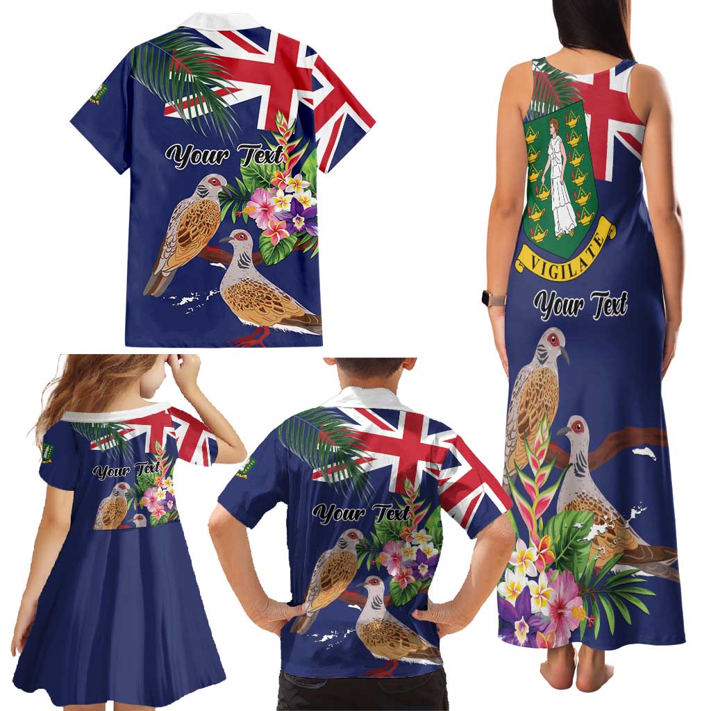 Personalised British Virgin Islands Family Matching Tank Maxi Dress and Hawaiian Shirt Two Turtle Doves Tropical Flowers