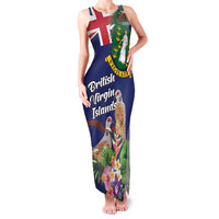 Personalised British Virgin Islands Family Matching Tank Maxi Dress and Hawaiian Shirt Two Turtle Doves Tropical Flowers