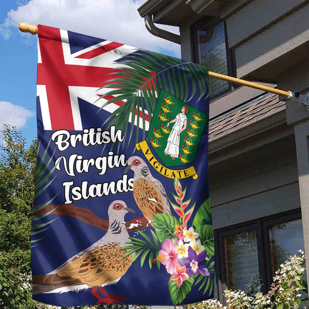 British Virgin Islands Garden Flag Two Turtle Doves Tropical Flowers