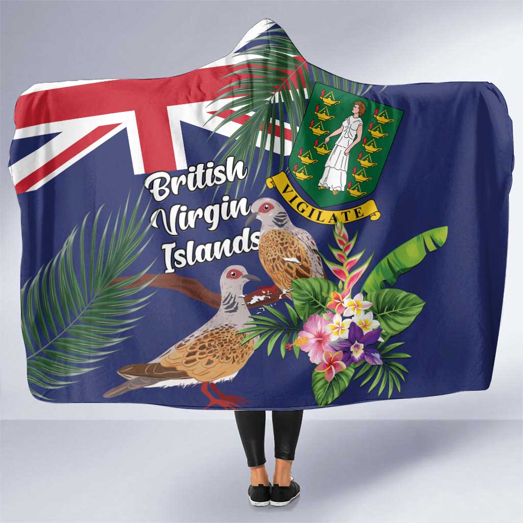 British Virgin Islands Hooded Blanket Two Turtle Doves Tropical Flowers