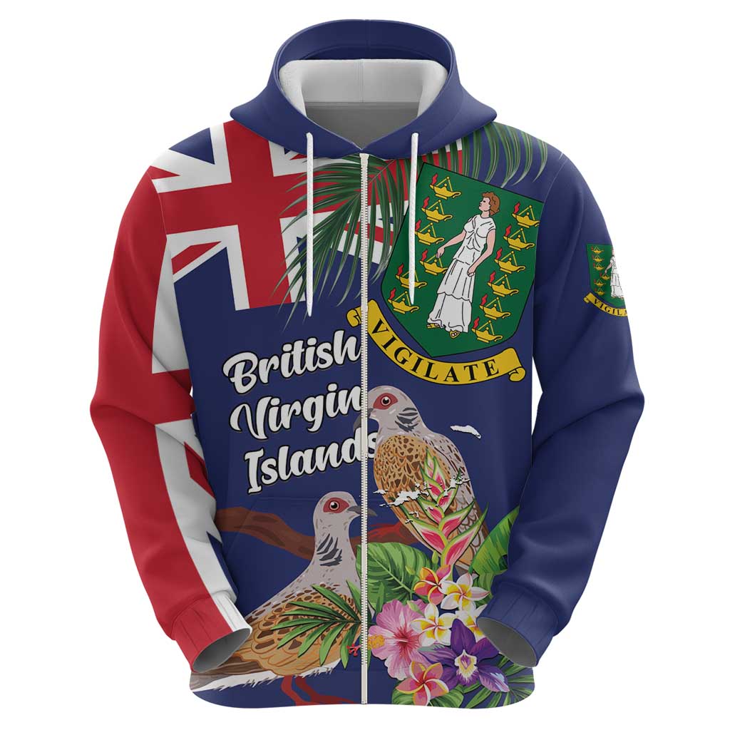 Personalised British Virgin Islands Hoodie Two Turtle Doves Tropical Flowers