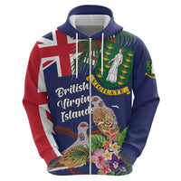 Personalised British Virgin Islands Hoodie Two Turtle Doves Tropical Flowers