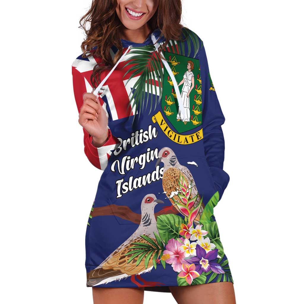 Personalised British Virgin Islands Hoodie Dress Two Turtle Doves Tropical Flowers