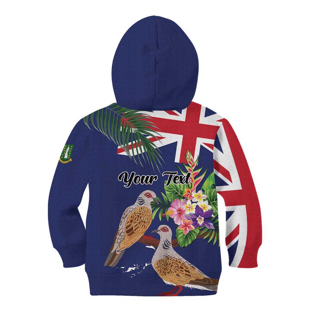 Personalised British Virgin Islands Kid Hoodie Two Turtle Doves Tropical Flowers