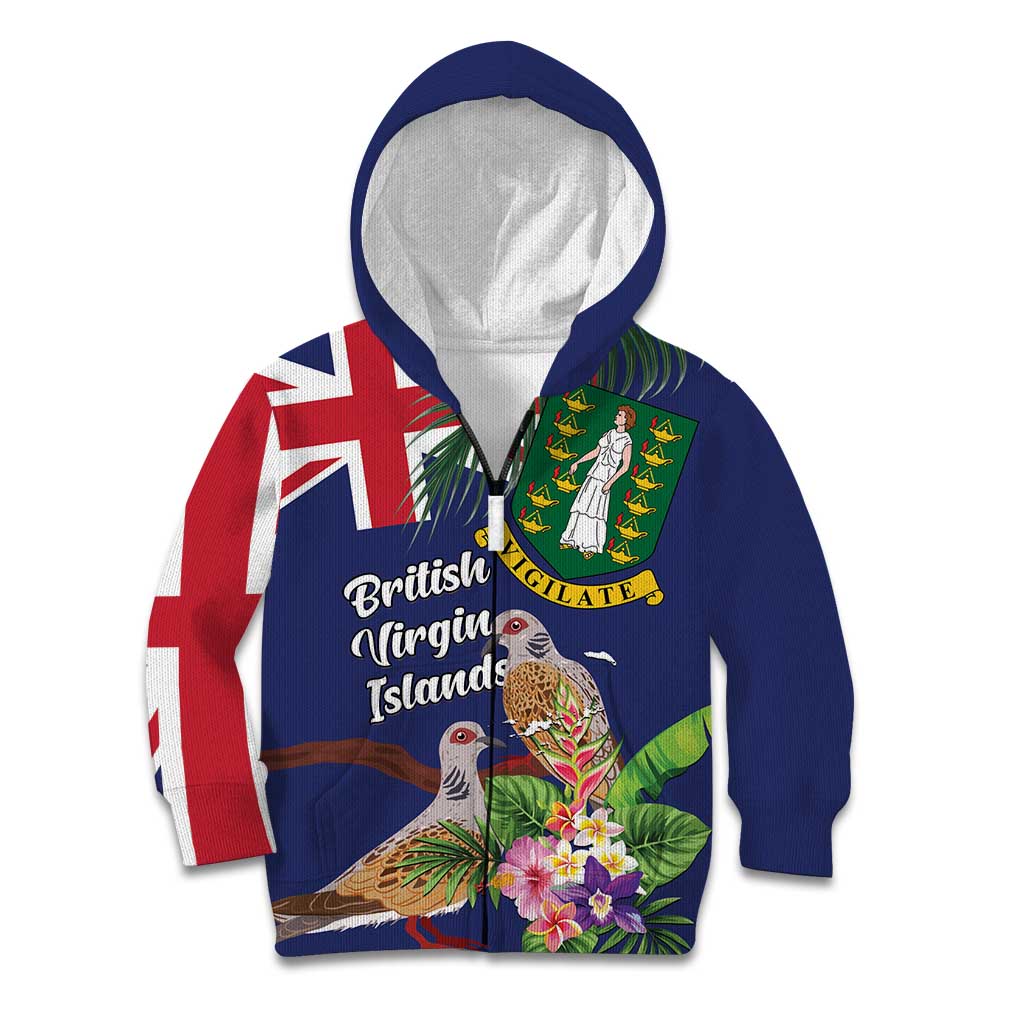 Personalised British Virgin Islands Kid Hoodie Two Turtle Doves Tropical Flowers