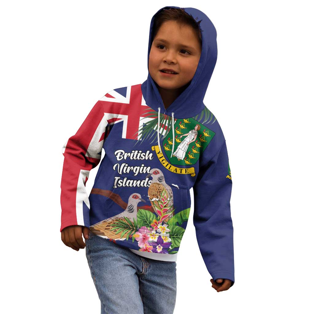 Personalised British Virgin Islands Kid Hoodie Two Turtle Doves Tropical Flowers