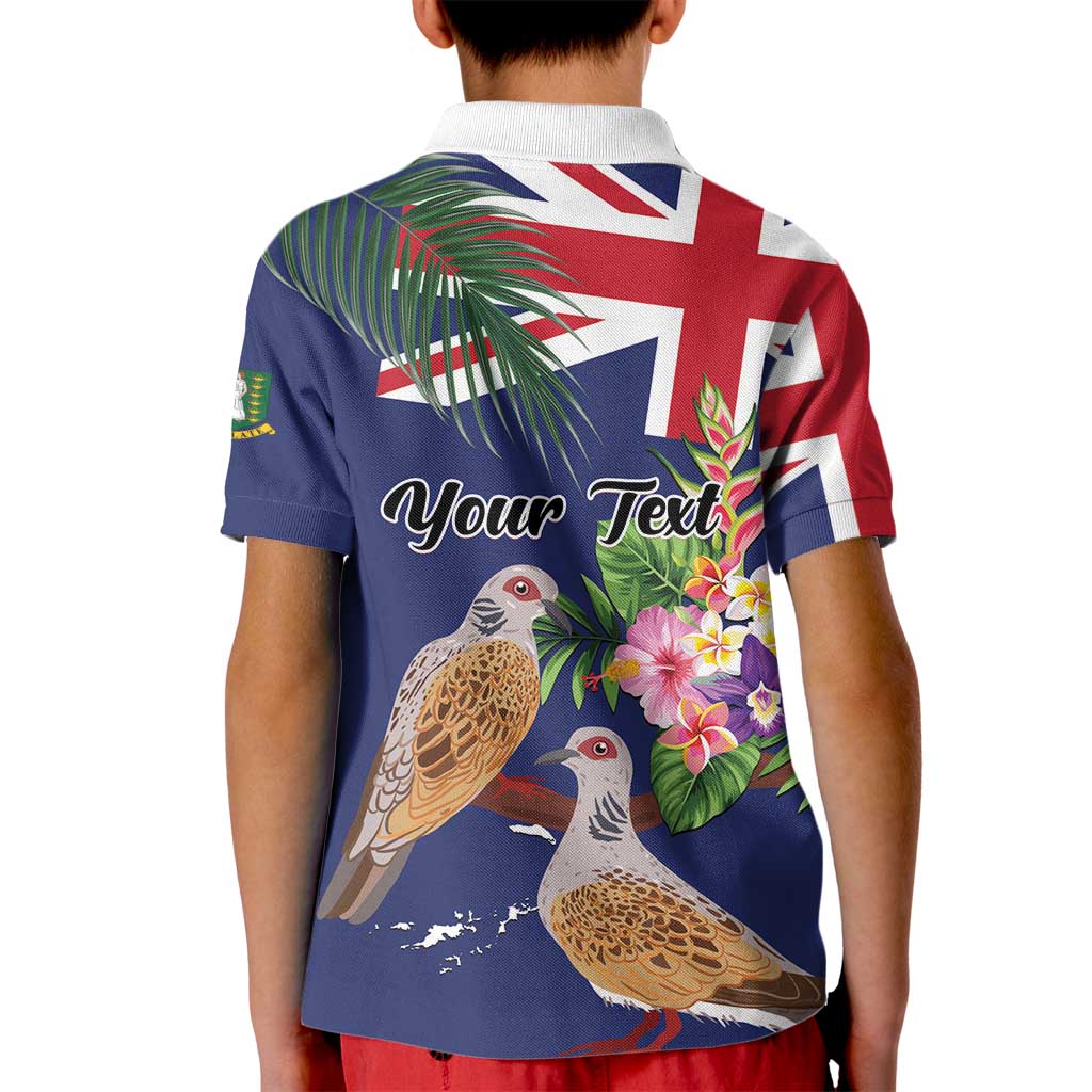 Personalised British Virgin Islands Kid Polo Shirt Two Turtle Doves Tropical Flowers