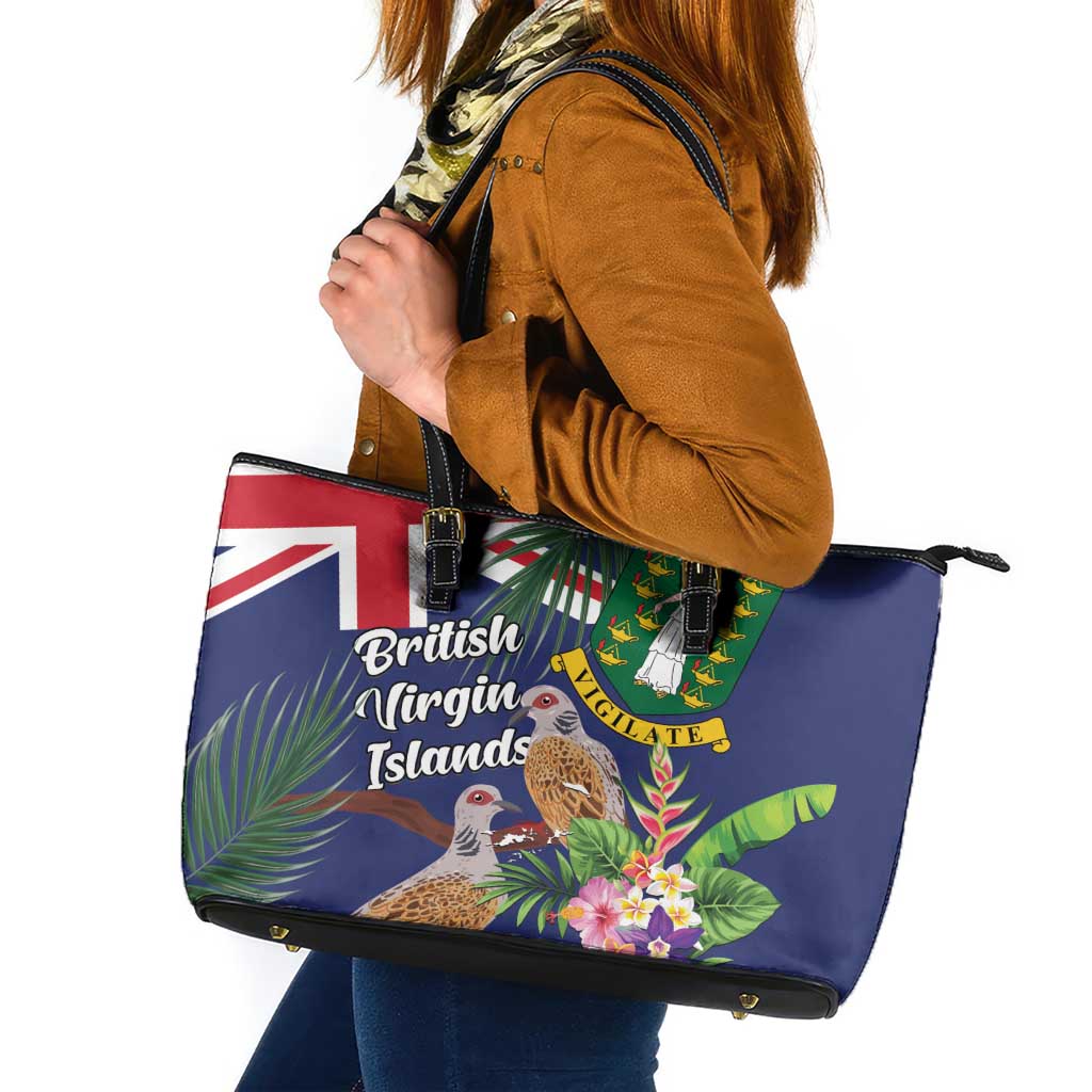 British Virgin Islands Leather Tote Bag Two Turtle Doves Tropical Flowers