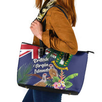 British Virgin Islands Leather Tote Bag Two Turtle Doves Tropical Flowers
