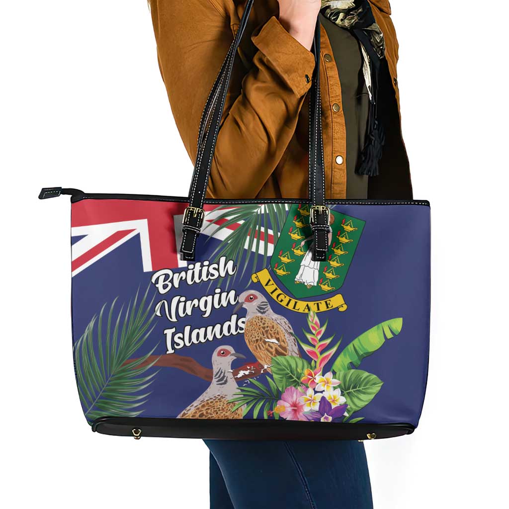 British Virgin Islands Leather Tote Bag Two Turtle Doves Tropical Flowers