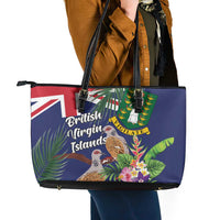 British Virgin Islands Leather Tote Bag Two Turtle Doves Tropical Flowers