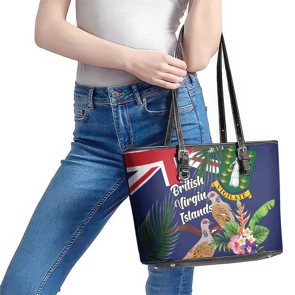 British Virgin Islands Leather Tote Bag Two Turtle Doves Tropical Flowers