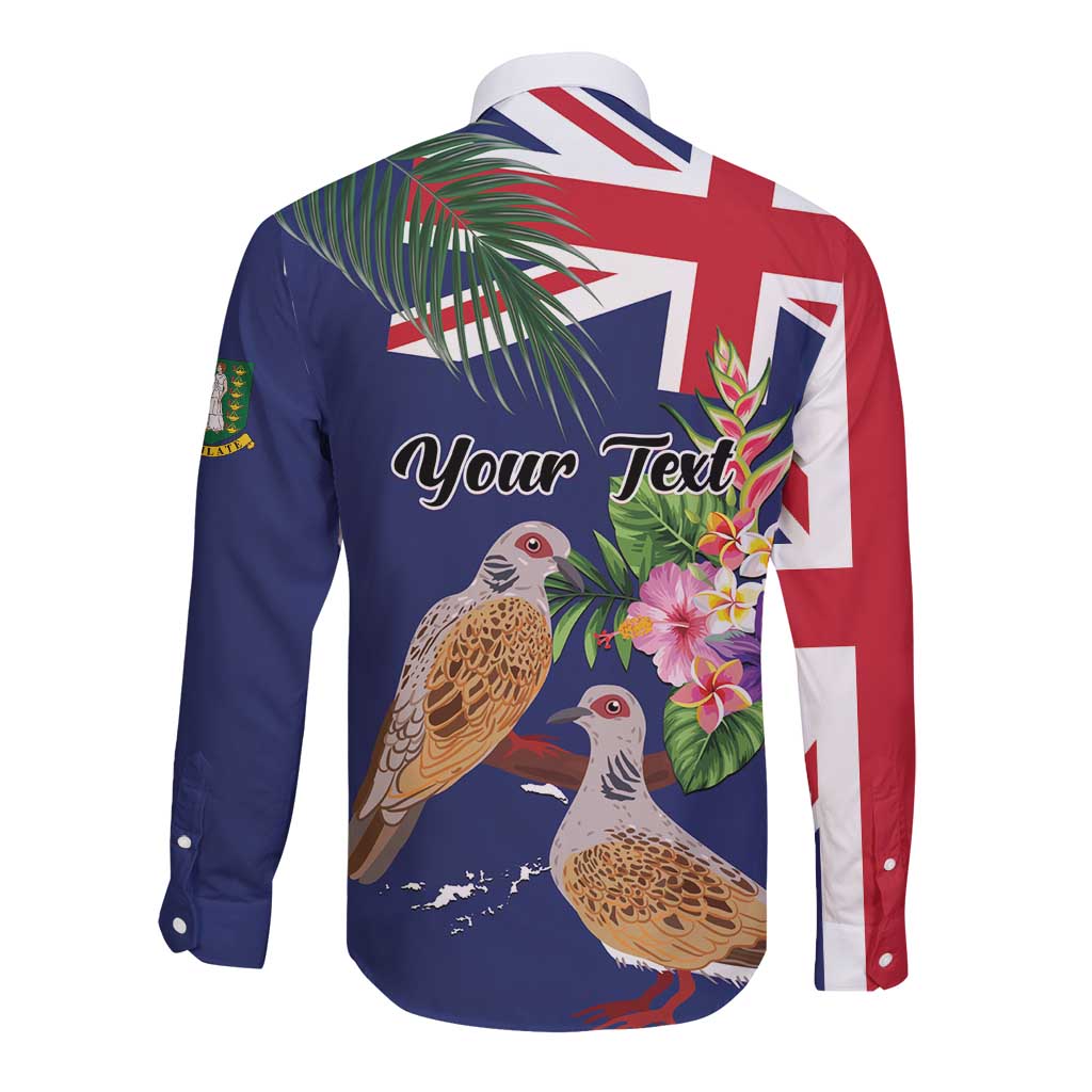 Personalised British Virgin Islands Long Sleeve Button Shirt Two Turtle Doves Tropical Flowers