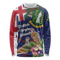 Personalised British Virgin Islands Long Sleeve Shirt Two Turtle Doves Tropical Flowers