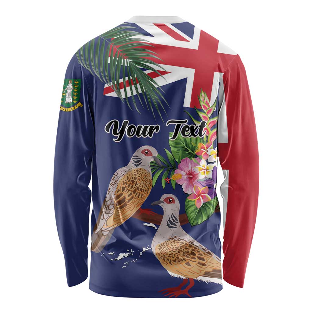 Personalised British Virgin Islands Long Sleeve Shirt Two Turtle Doves Tropical Flowers