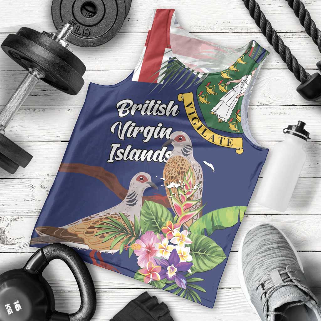 Personalised British Virgin Islands Men Tank Top Two Turtle Doves Tropical Flowers