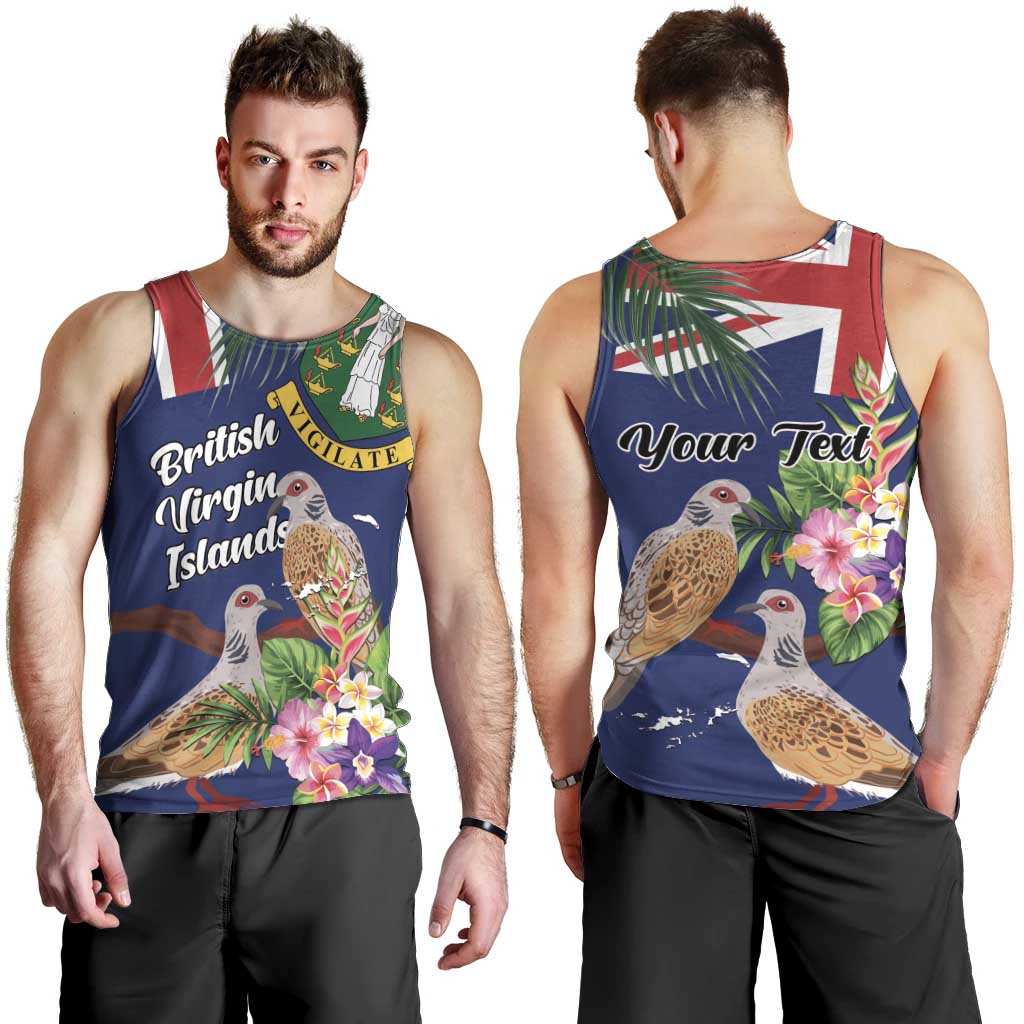 Personalised British Virgin Islands Men Tank Top Two Turtle Doves Tropical Flowers