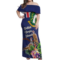 Personalised British Virgin Islands Off Shoulder Maxi Dress Two Turtle Doves Tropical Flowers