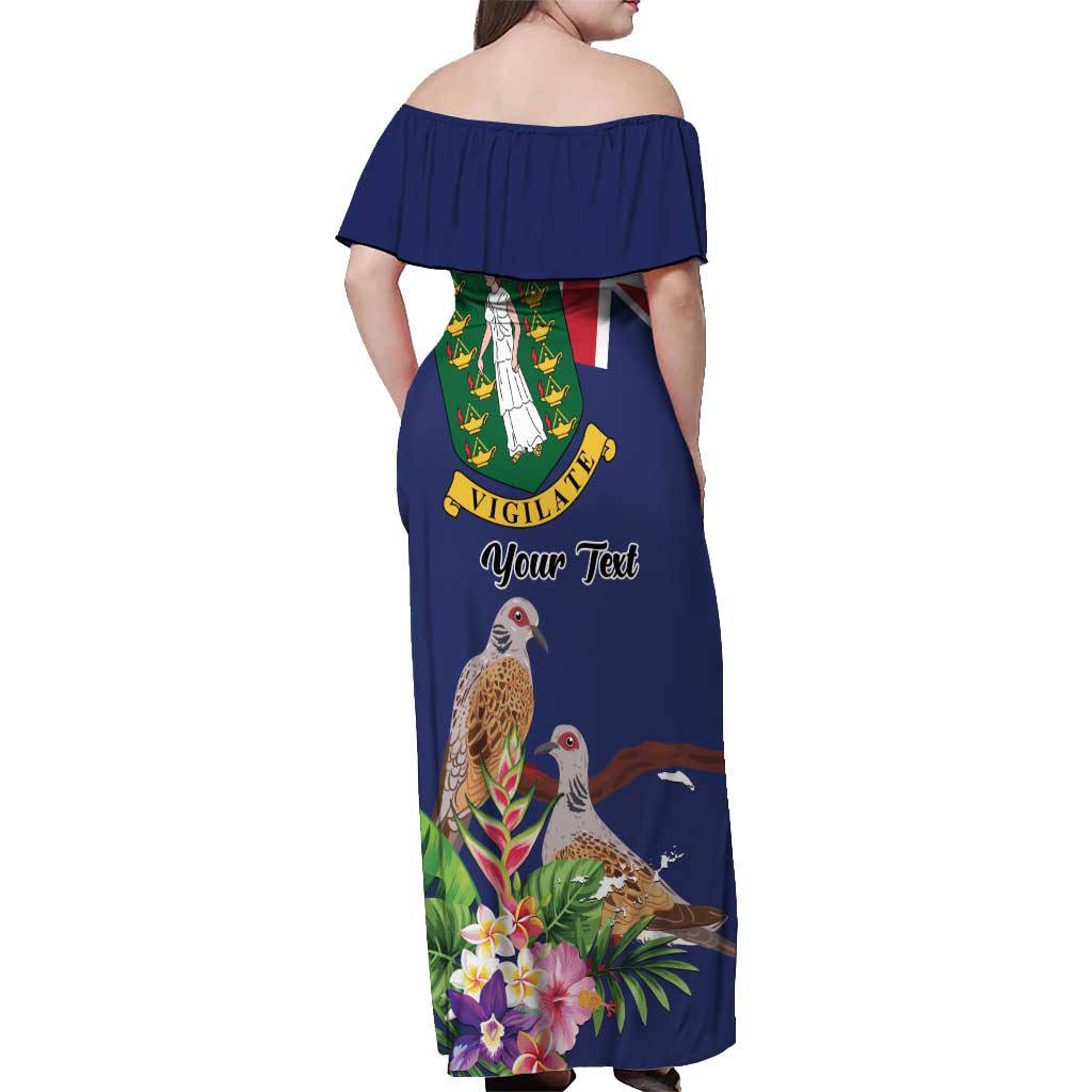 Personalised British Virgin Islands Off Shoulder Maxi Dress Two Turtle Doves Tropical Flowers