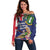 Personalised British Virgin Islands Off Shoulder Sweater Two Turtle Doves Tropical Flowers