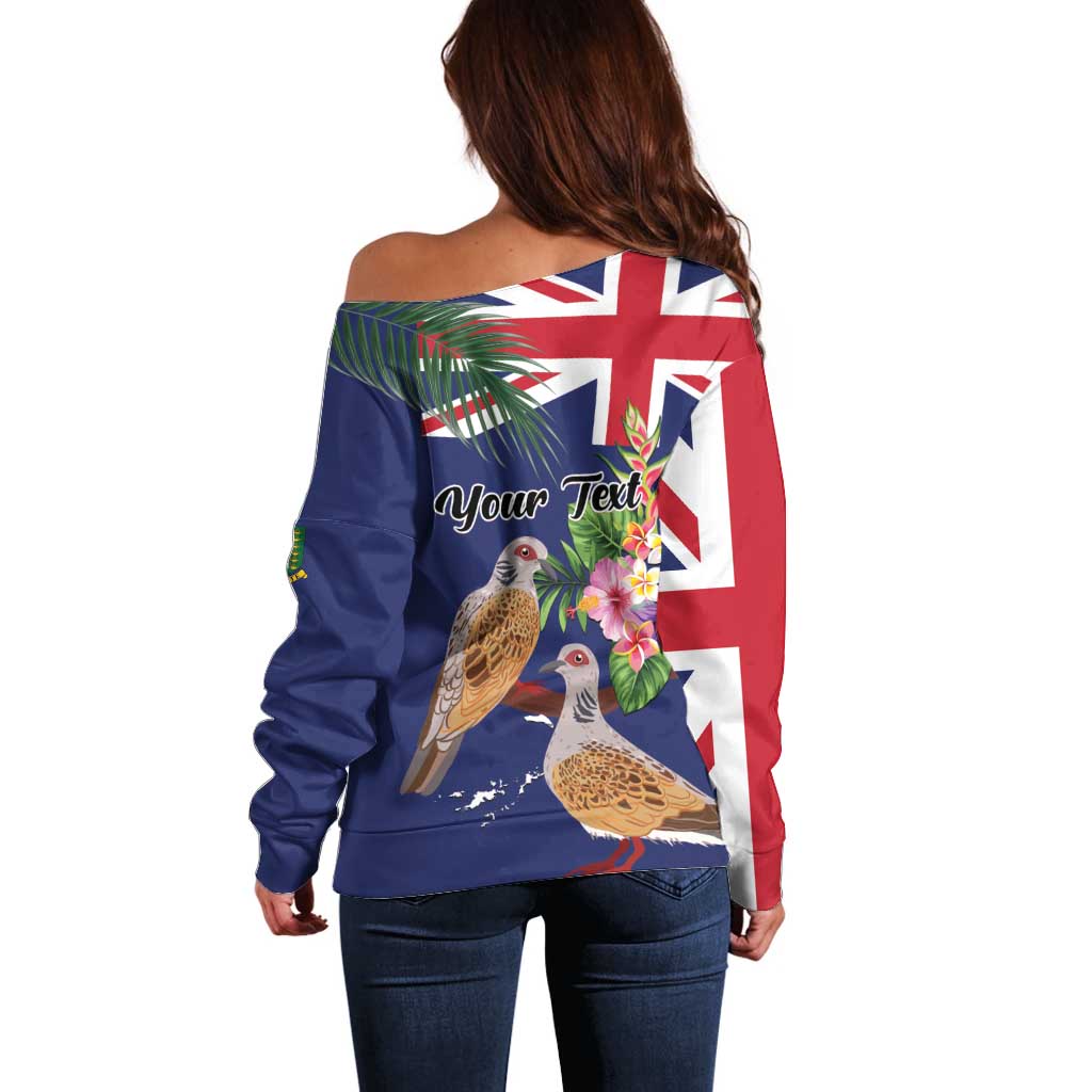 Personalised British Virgin Islands Off Shoulder Sweater Two Turtle Doves Tropical Flowers