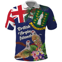 Personalised British Virgin Islands Polo Shirt Two Turtle Doves Tropical Flowers