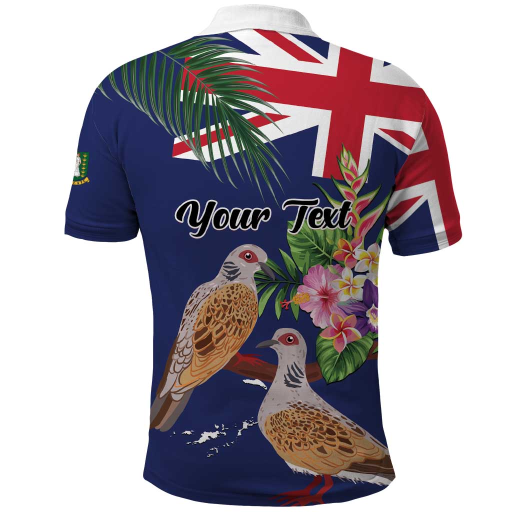 Personalised British Virgin Islands Polo Shirt Two Turtle Doves Tropical Flowers