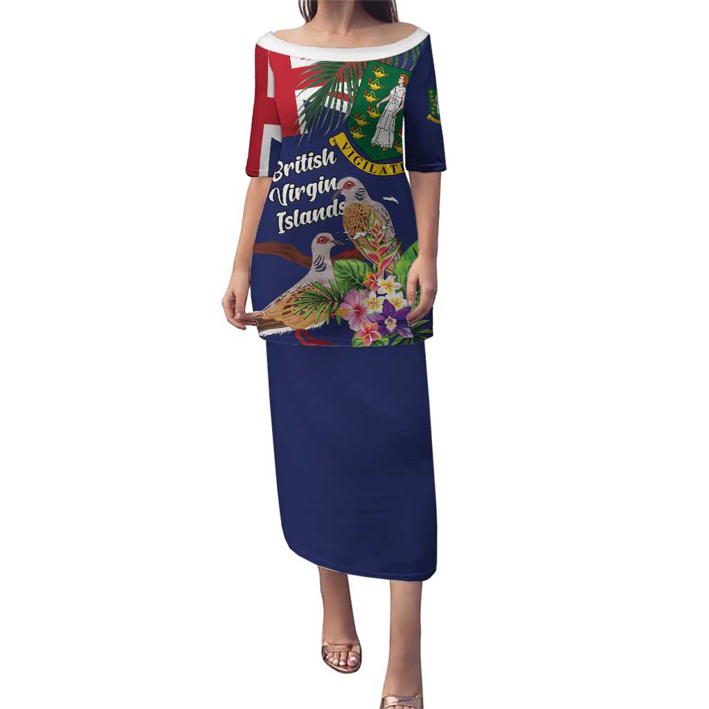 Personalised British Virgin Islands Puletasi Two Turtle Doves Tropical Flowers