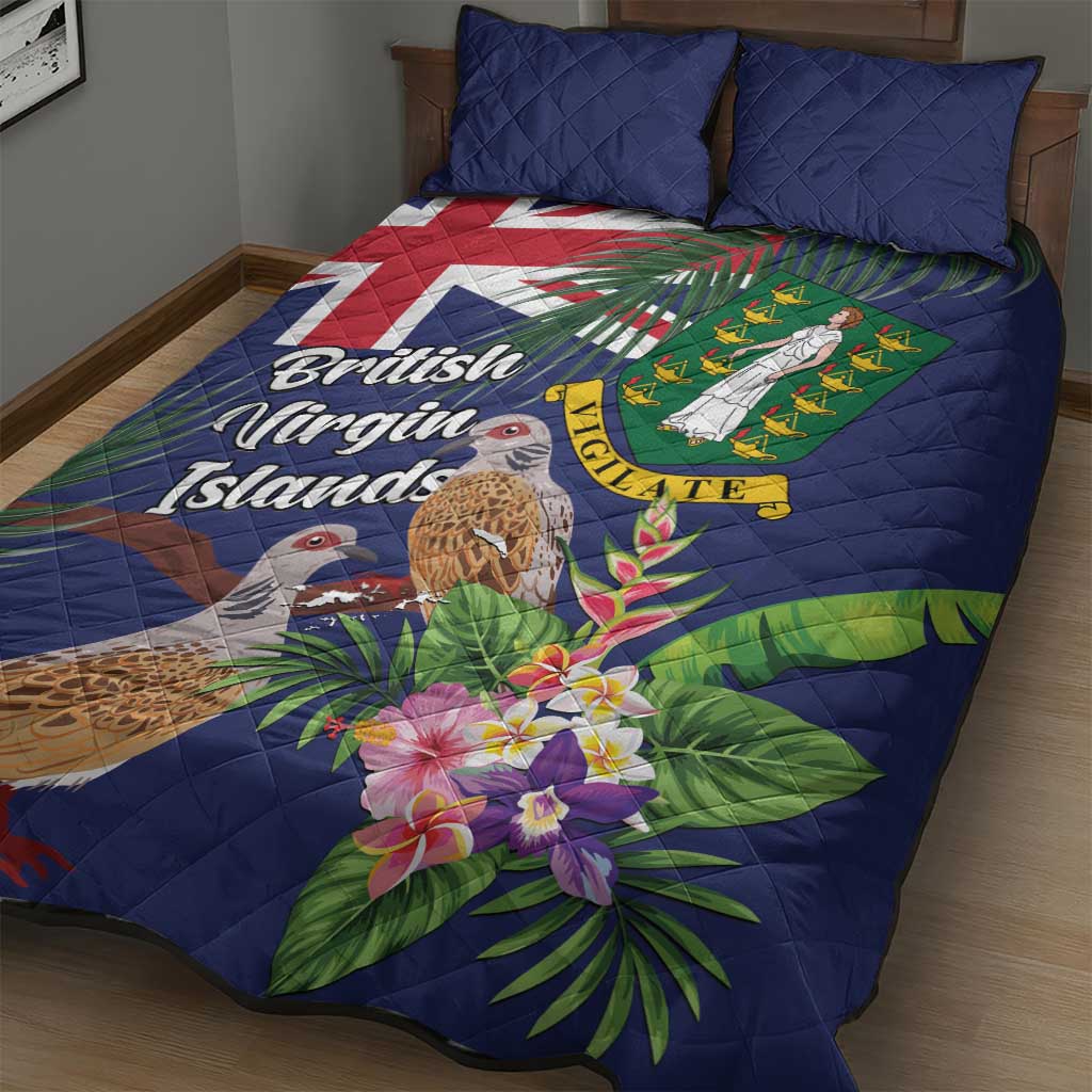 British Virgin Islands Quilt Bed Set Two Turtle Doves Tropical Flowers