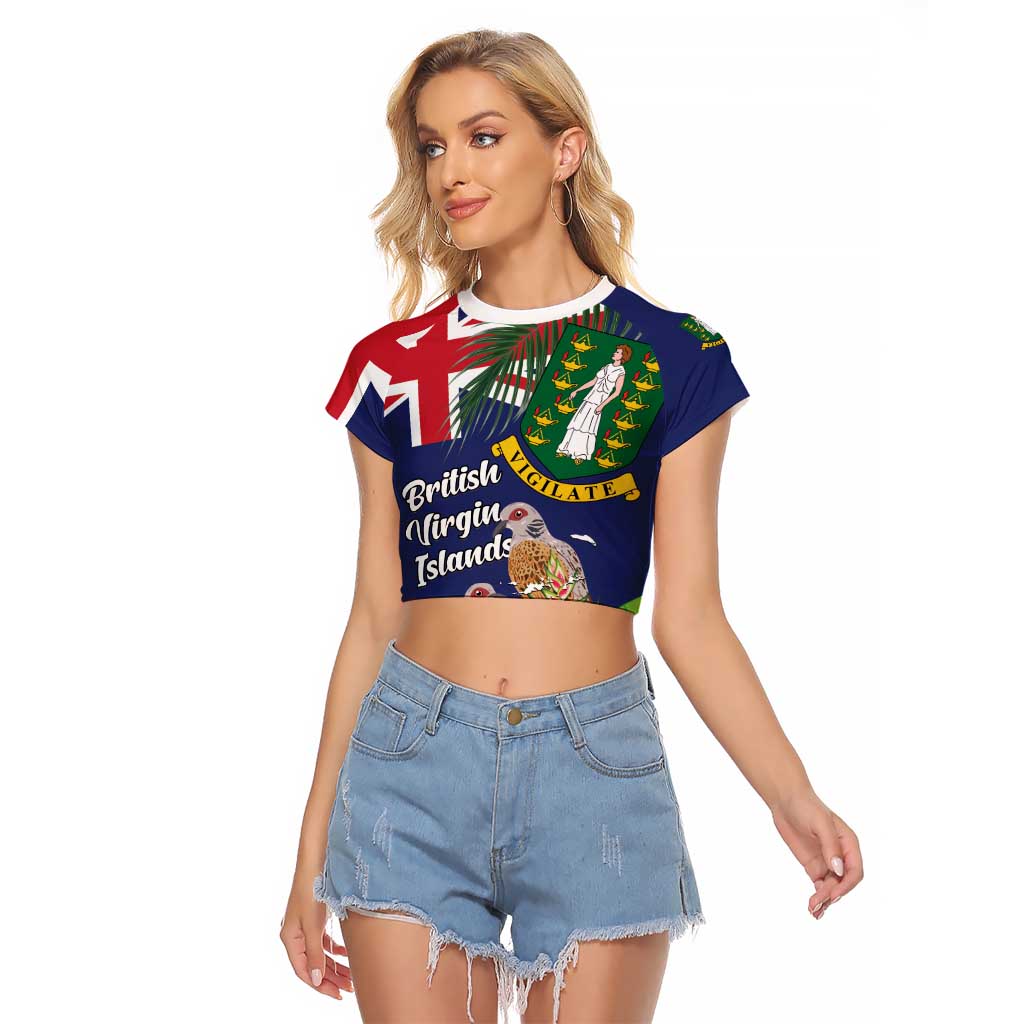 Personalised British Virgin Islands Raglan Cropped T Shirt Two Turtle Doves Tropical Flowers