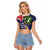Personalised British Virgin Islands Raglan Cropped T Shirt Two Turtle Doves Tropical Flowers