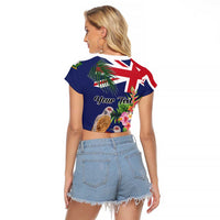 Personalised British Virgin Islands Raglan Cropped T Shirt Two Turtle Doves Tropical Flowers
