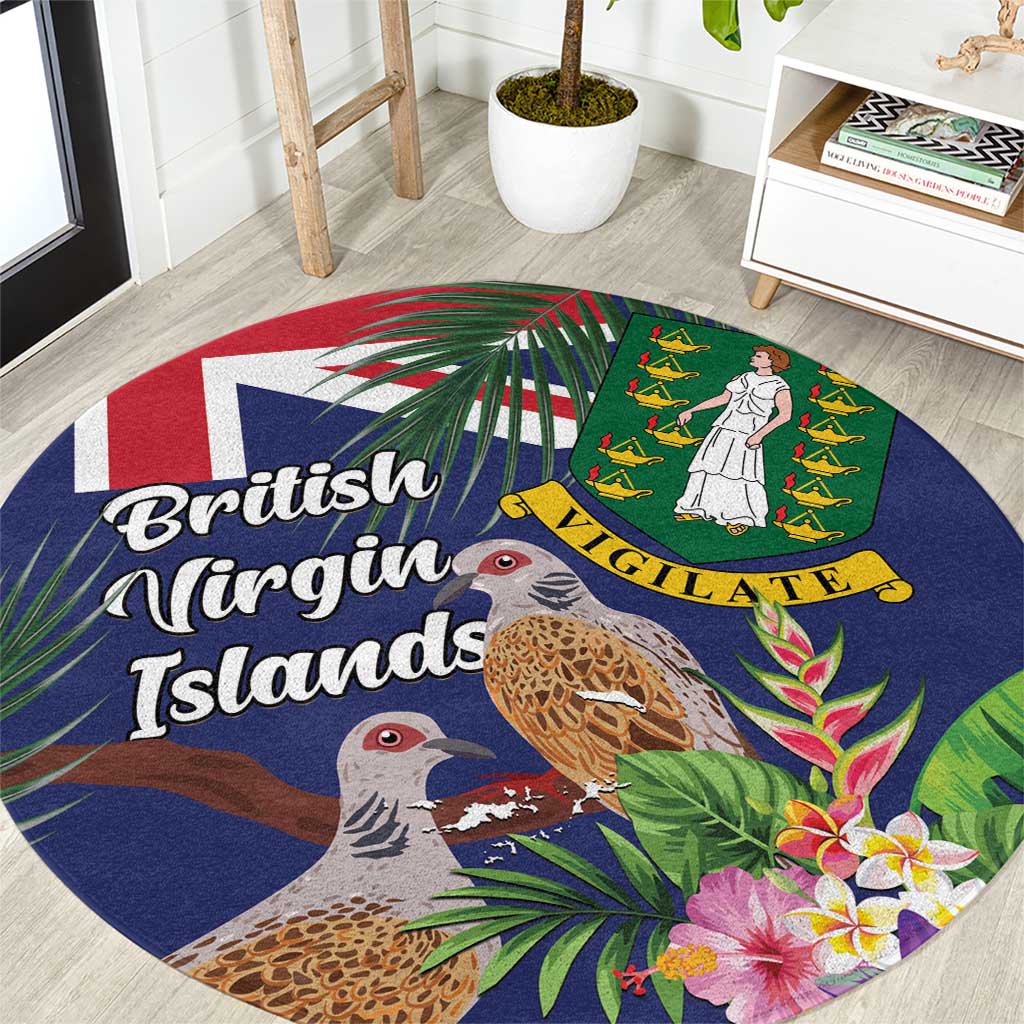 British Virgin Islands Round Carpet Two Turtle Doves Tropical Flowers